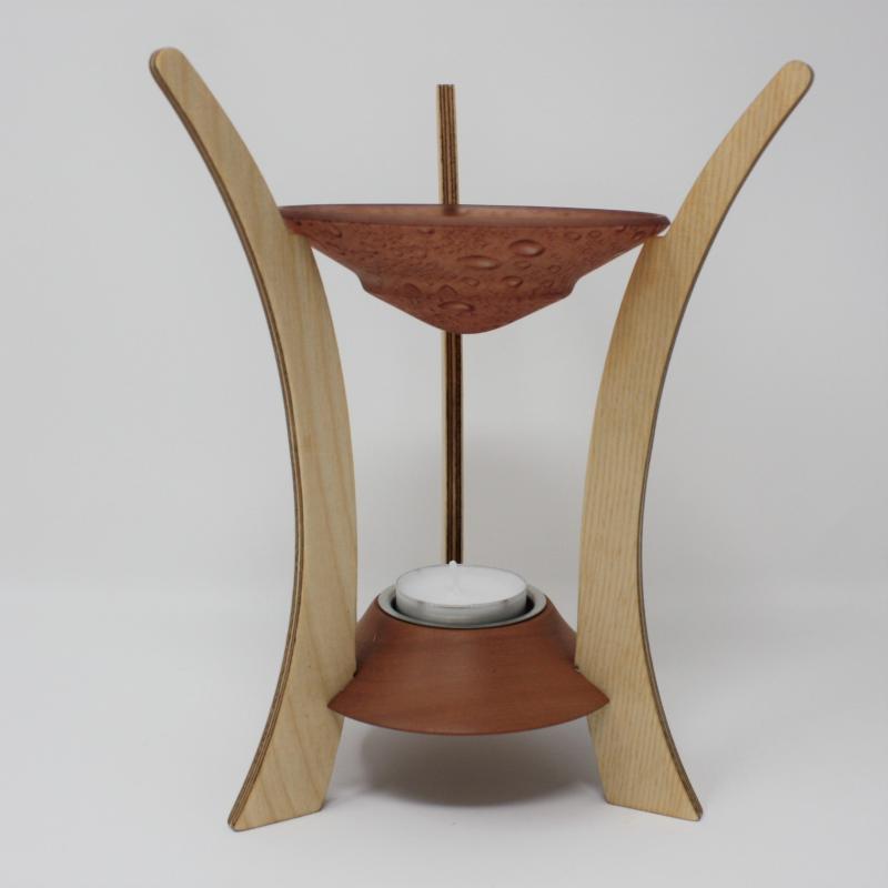 Duftlampe, Holz, Teelicht, Glasschale, Duftöl, Wachsdrops
