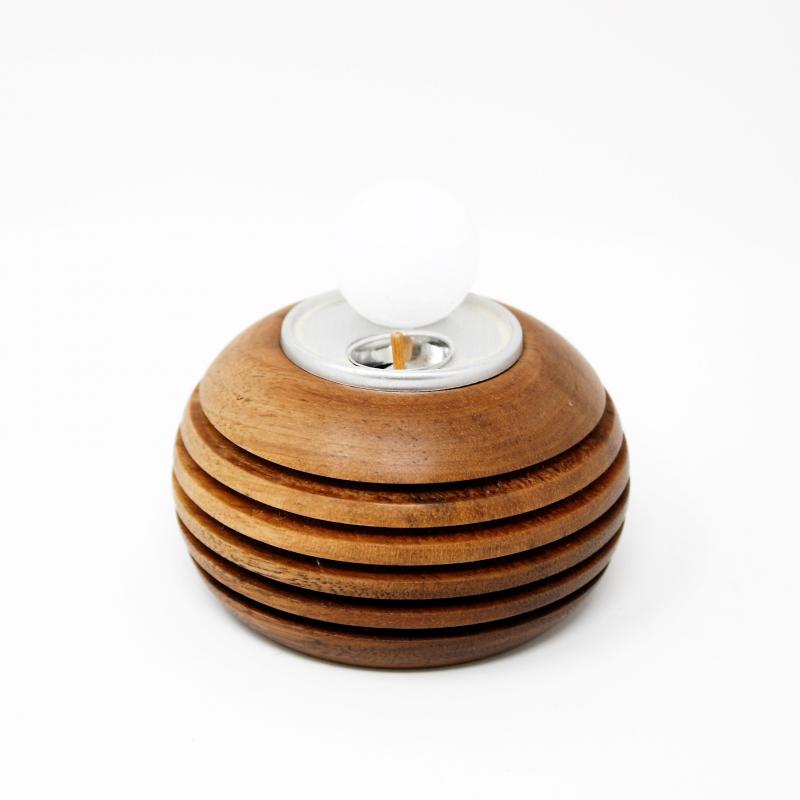Leuchter-Holz-Paraffin-1er-Kugel-Kerze-Walnuß-Licht
